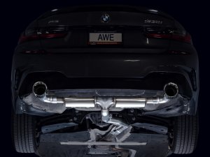 BMW 4 Series Performance Exhaust - Rear - AWE Tuning - Touring Edition Axle-Back with 180 Technology, Dual 4.5 in Slash-Cut Chrome Silver Tips - Chrome Silver - `21-`23
